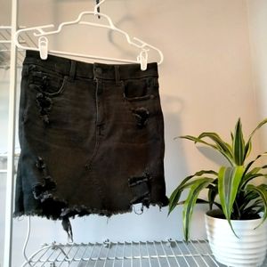 Black denim mini skirt